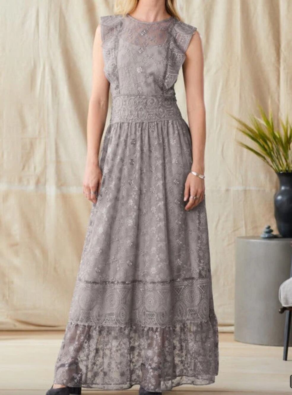 Sundance Faythe Dress Women's Size Petite Large Lace Embroidered Maxi